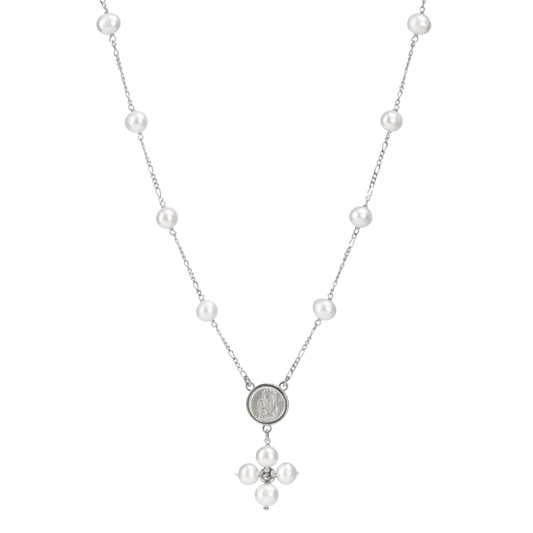 PEARL NECKLACE - MARY MEDAL - SILVER