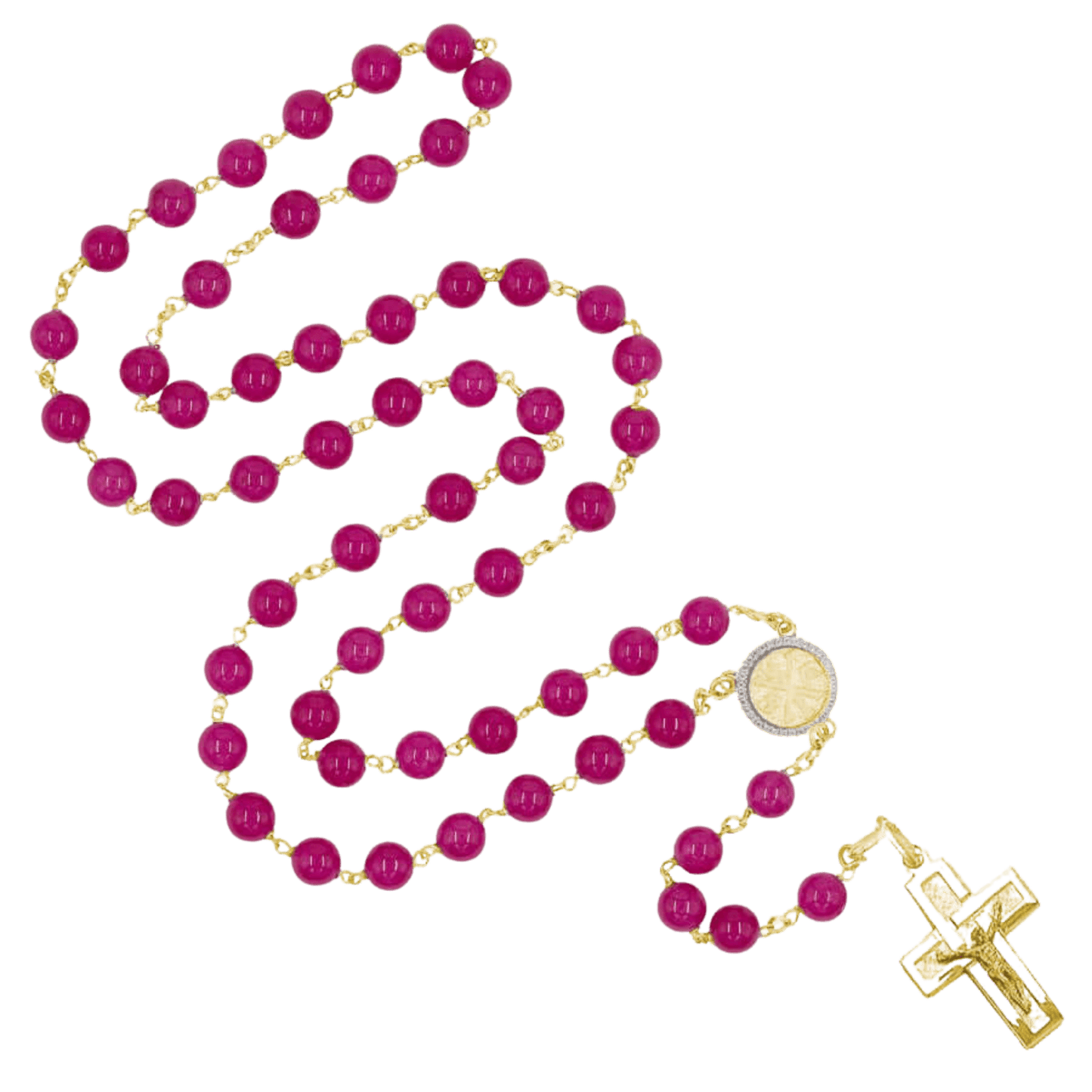 PINK AGATE ROSARY - VERMEIL SILVER
