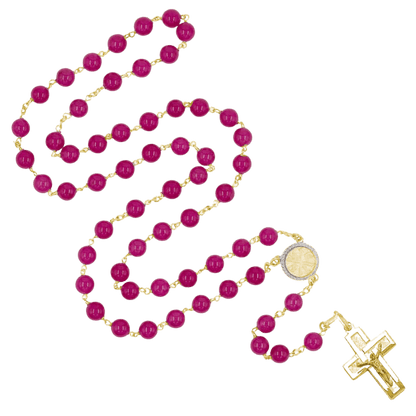 PINK AGATE ROSARY - VERMEIL SILVER
