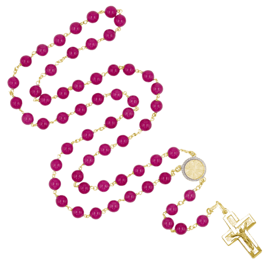 PINK AGATE ROSARY - VERMEIL SILVER