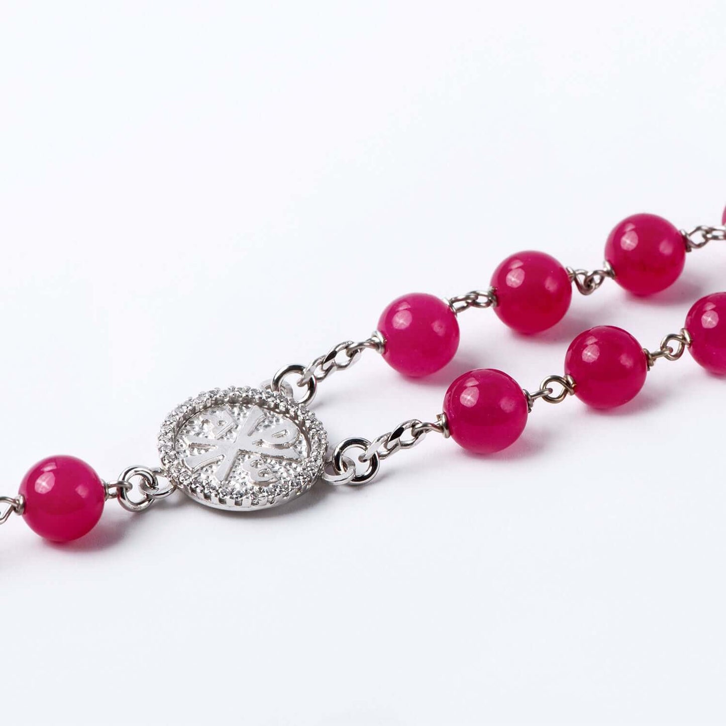 PINK AGATE BEADS ROSARY - SILVER