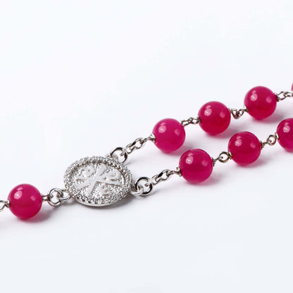 PINK AGATE BEADS ROSARY - SILVER