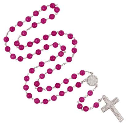 PINK AGATE BEADS ROSARY - SILVER