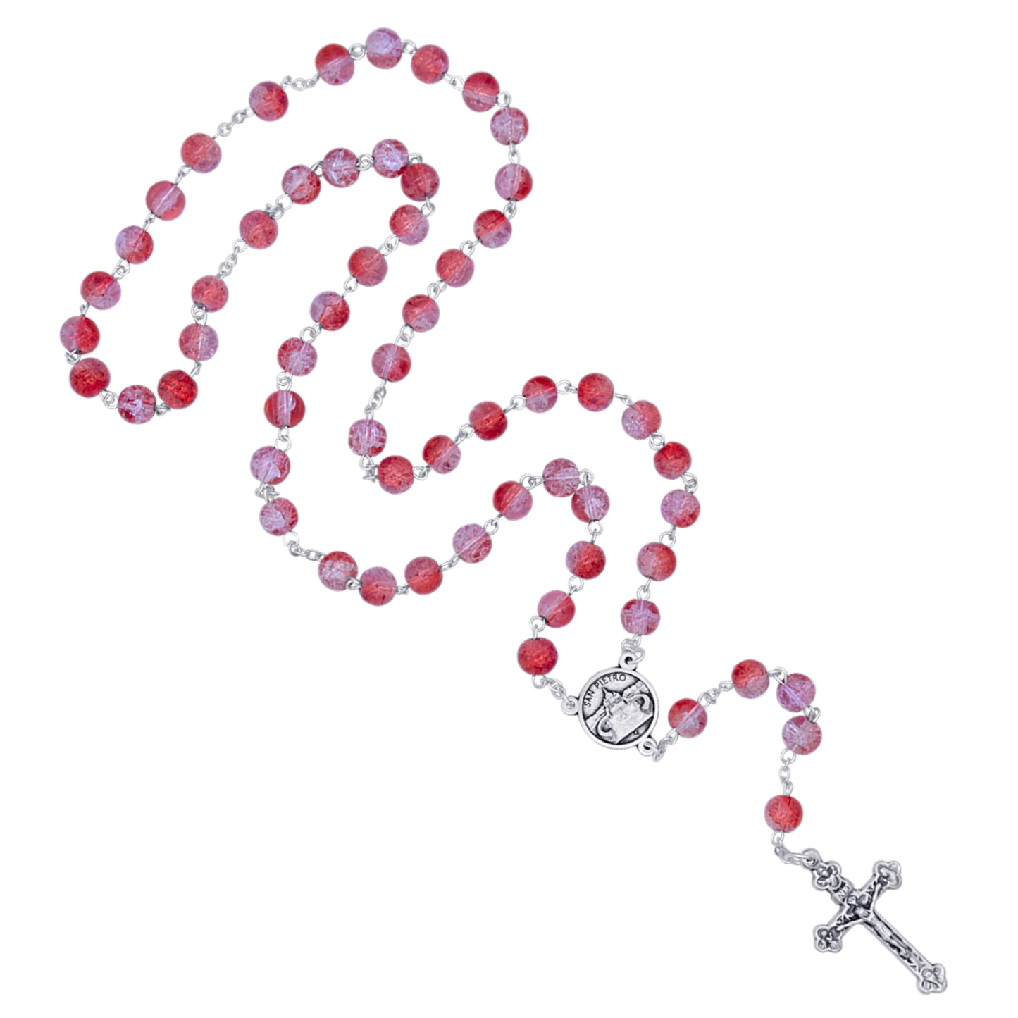 PINK AND PURPLE GLASS - ROSARY - METAL