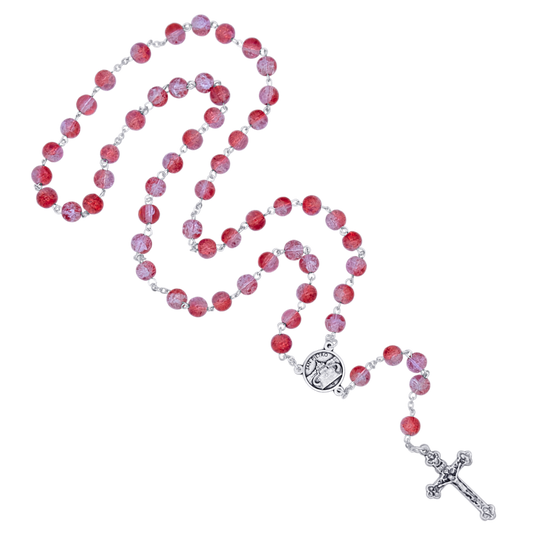 PINK AND PURPLE GLASS - ROSARY - METAL