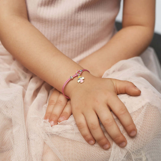 PINK BABY BRACELET - CORD - SILVER