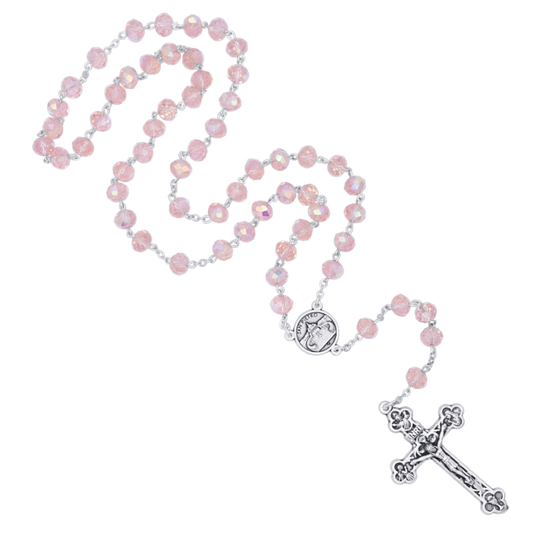 PINK CRYSTAL ROSARY - METAL