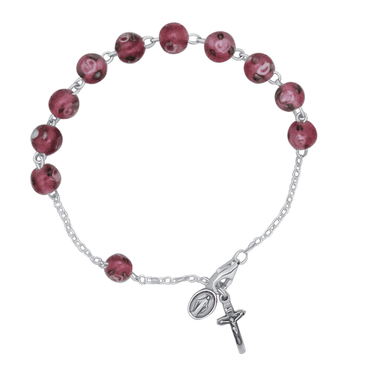 ROZENKRANS ARMBAND - PINK MURANO GLASS EN ZILVER