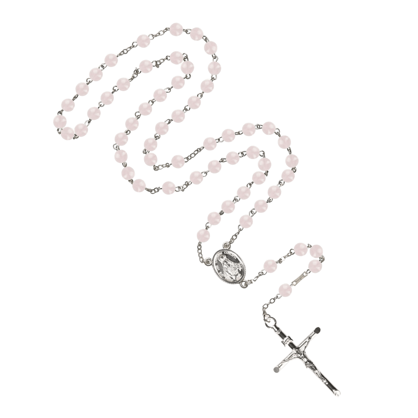 PINK QUARTZ KRALEN ROZENKRANS - ZILVER