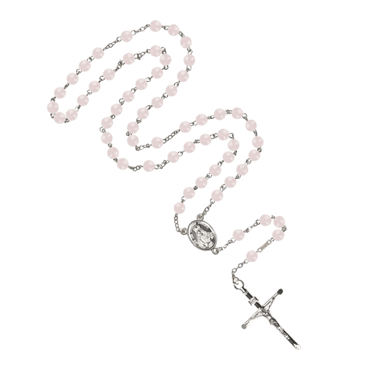 PINK QUARTZ BEADS ROSARY - SILVER