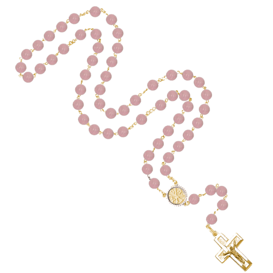 ROSE QUARTZ ROSARY - VERMEIL SILVER