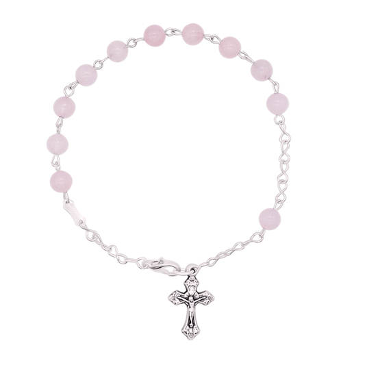 PINK QUARTZ ROSARY BRACELET - METAL