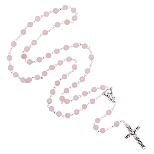 PINK QUARTZ ROSARY - METAL
