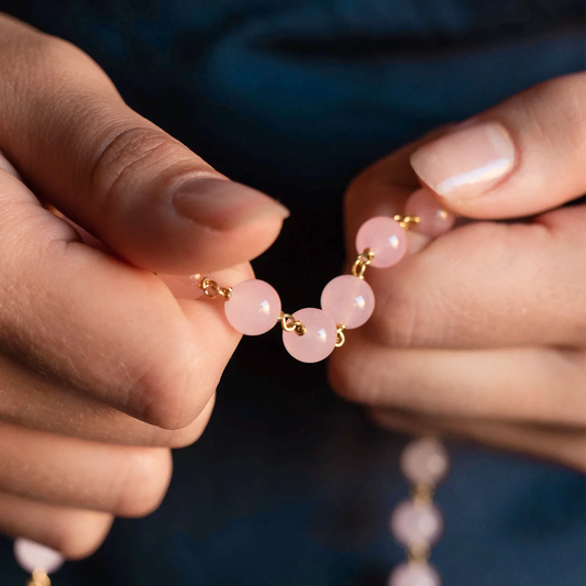 ROSE QUARTZ ROSARY - VERMEIL SILVER