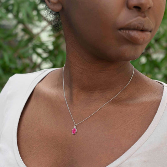 PINK SAINT MARY CHARM NECKLACE - SILVER