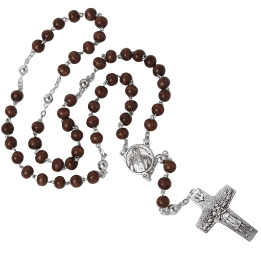 POPE FRANCIS - WOODEN BEADS ROSARY - METAL