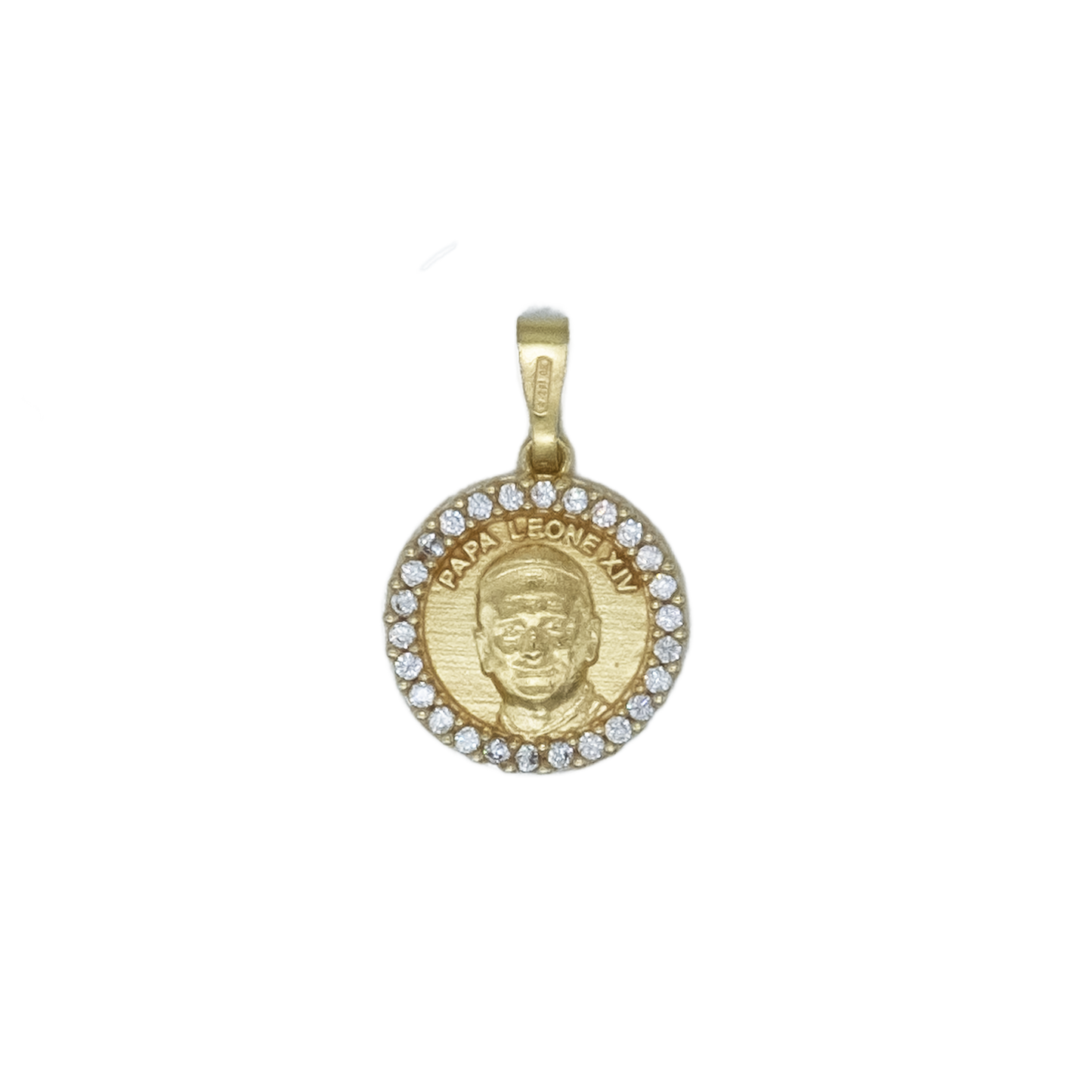 POPE LEO XIV - MEDAL - GOLDEN SILVER AND ZIRCONIA