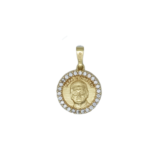 POPE LEO XIV - MEDAL - GOLDEN SILVER AND ZIRCONIA