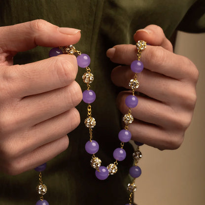 PURPLE AGATE AND STRASSBALL ROSARY - VERMEIL SILVER
