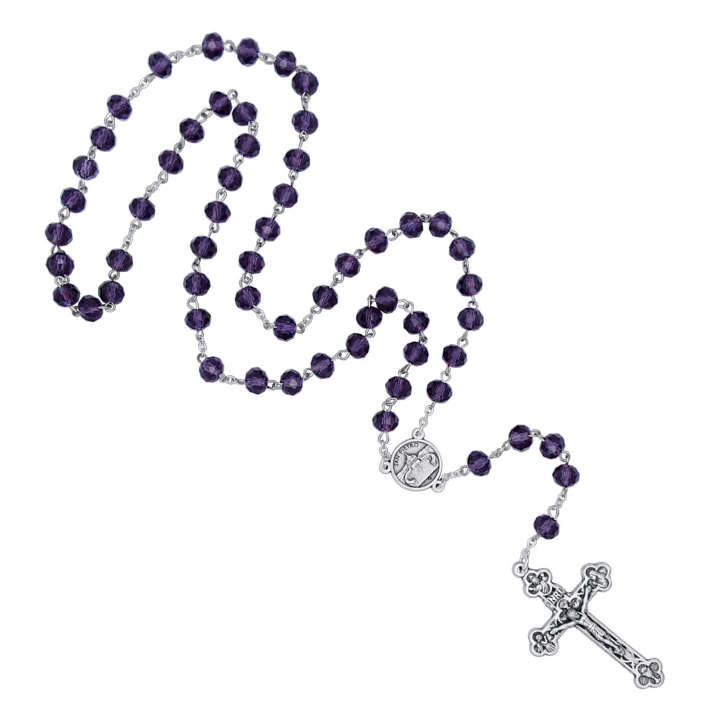 PURPLE CRYSTAL ROSARY - METAL