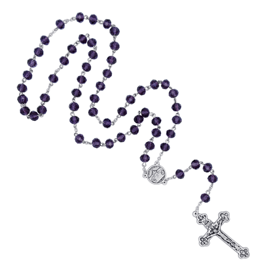 PURPLE CRYSTAL ROSARY - METAL