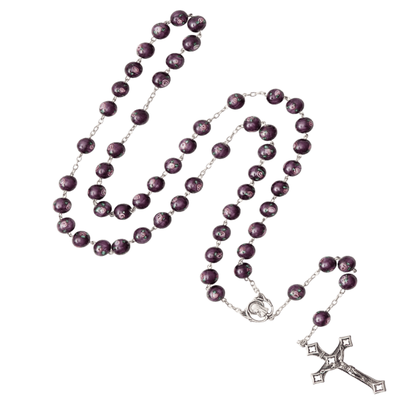 PURPLE MURANO GLASS ROSARY - SILVER