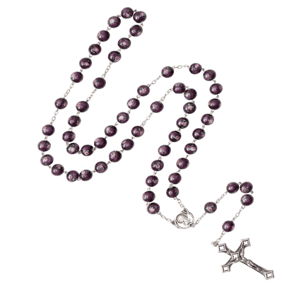 PURPLE MURANO GLASS ROSARY - SILVER