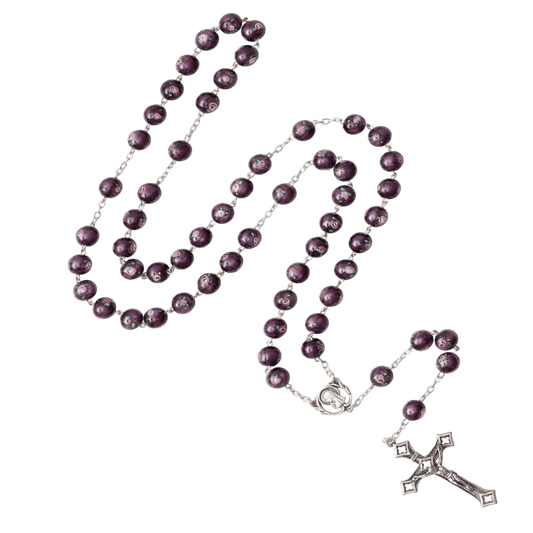 PURPLE MURANO GLASS ROSARY - SILVER