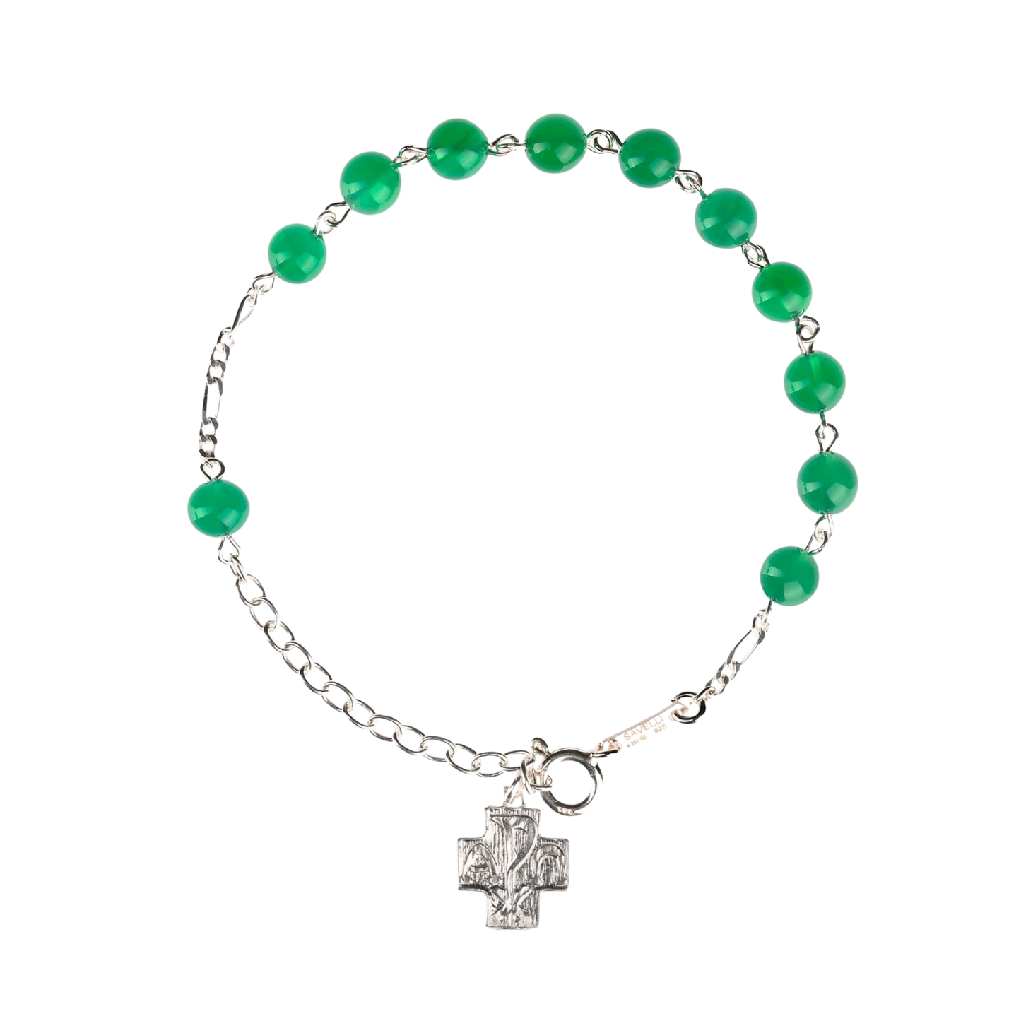 ROSARY BRACELET - GREEN AGATE - SILVER