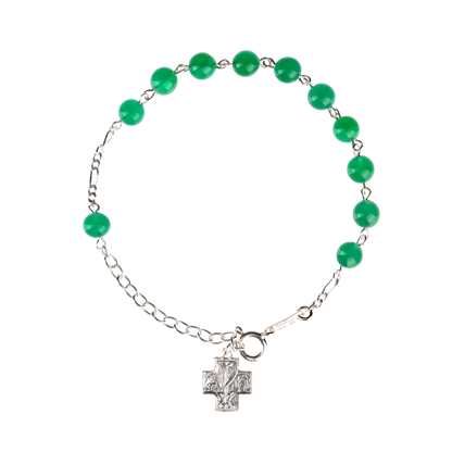 ROSARY BRACELET - GREEN AGATE - SILVER
