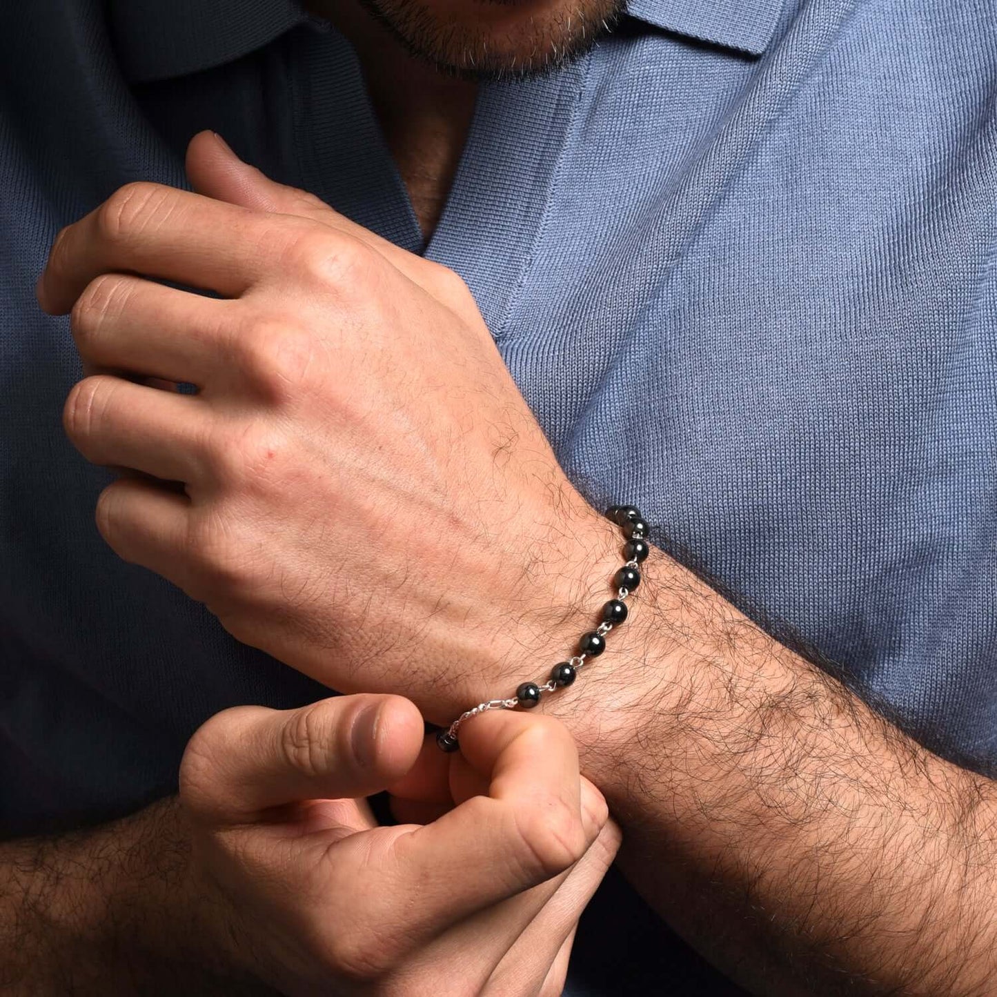 ROSARY BRACELET HEMATITE - SILVER
