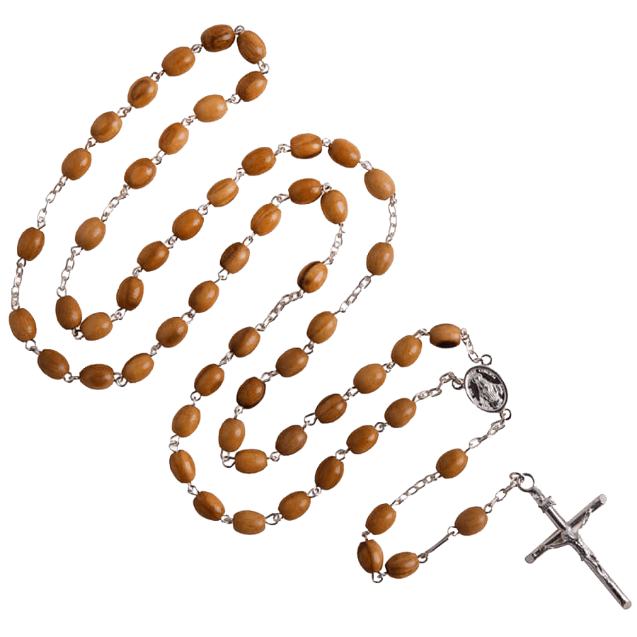 OLIVE WOOD KRALEN ROZENKRANS - ZILVER