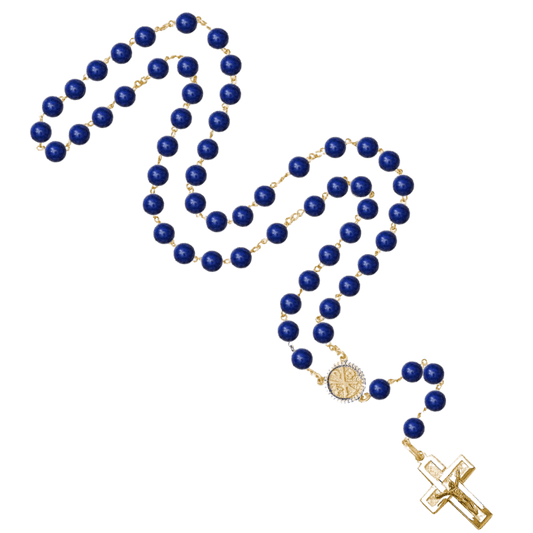 LAPIS LAZULI KRALEN - ROZENKRANS - VERMEIL ZILVER