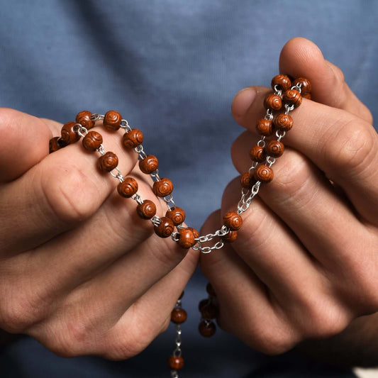 ROSEWOOD BEADS ROSARY - SILVER