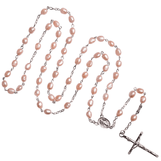 ROSE PEARL ROSARY - SILVER