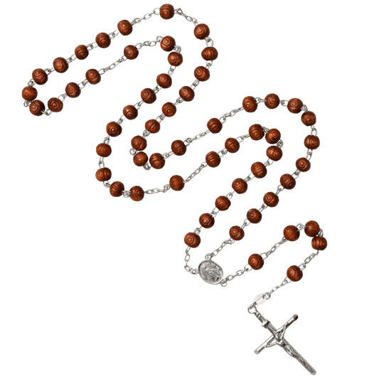 ROSEWOOD BEADS ROSARY - SILVER