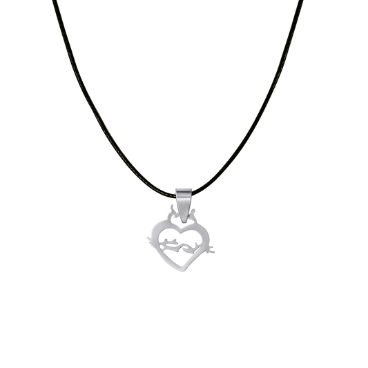SACRED HEART OF JESUS NECKLACE - RUBBER CORD AND STEEL
