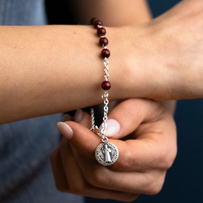 ST BENEDICT - WOOD ROZENKRANS ARMBAND - METAAL