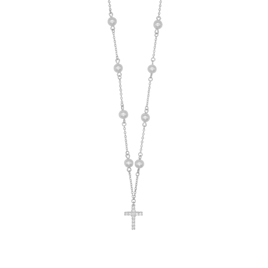 PEARL CROSS NECKLACE - SILVER