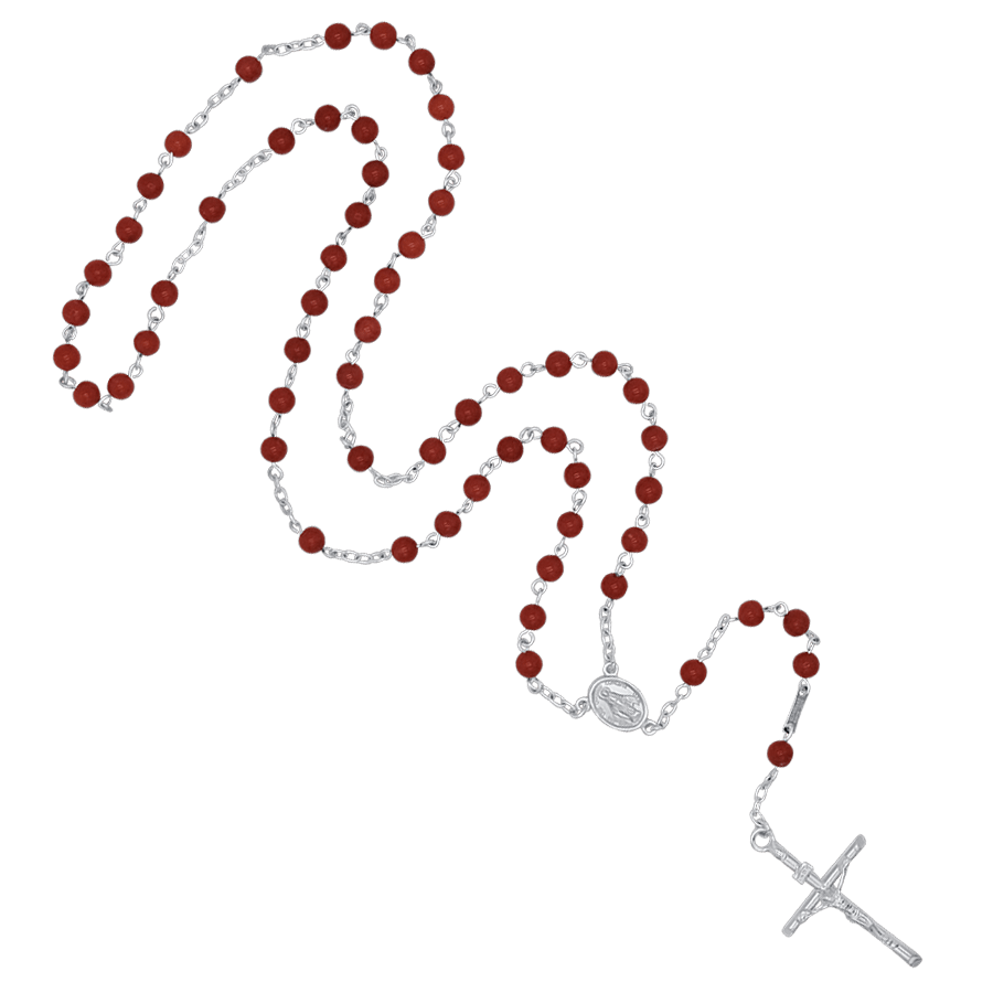 CORAL ROSARY - SILVER