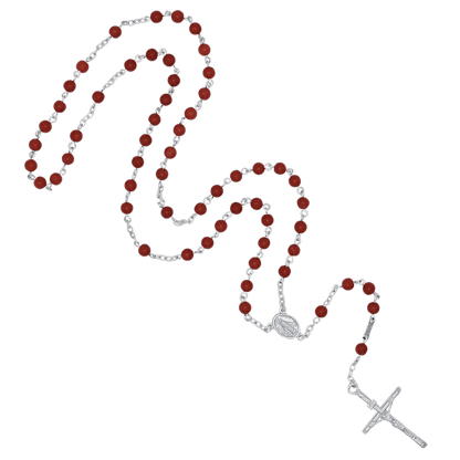 CORAL ROSARY - SILVER