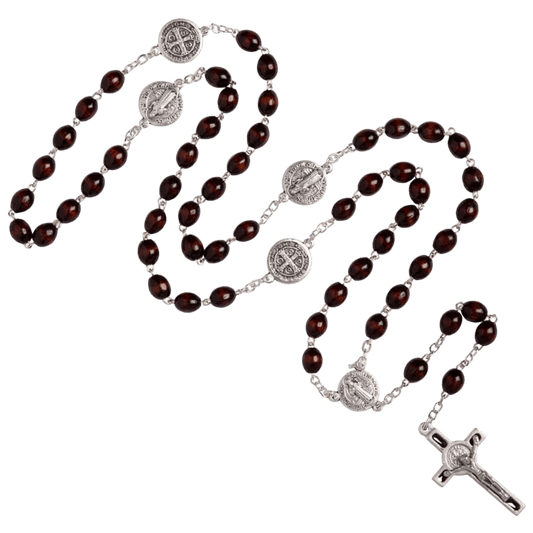 SAINT BENEDICT - WOODEN ROZENKRANS - METAAL