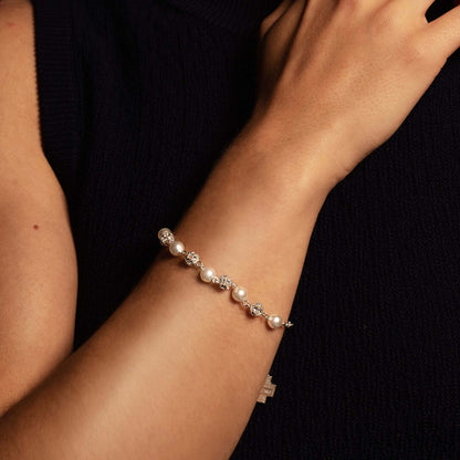STRASSBALL AND GLASS - PEARL ROSARY BRACELET - SILVER