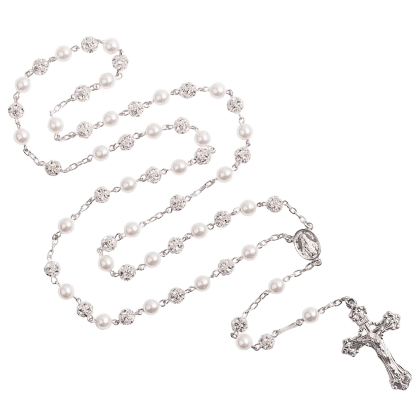 STRASSBALL AND PEARL BEADS ROSARY - SILVER