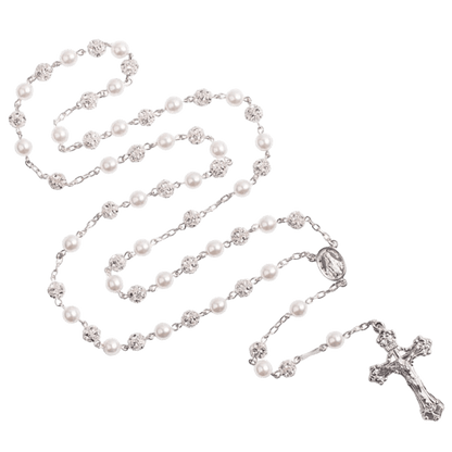 STRASSBALL AND PEARL BEADS ROSARY - SILVER