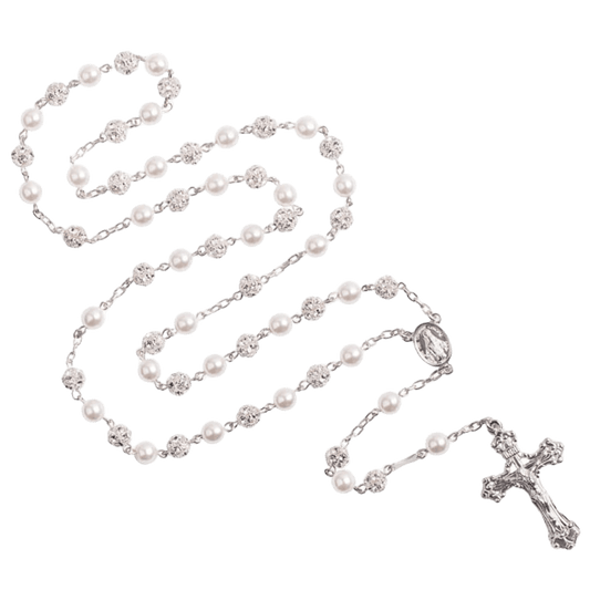 STRASSBALL EN PEARL KRALEN ROZENKRANS - ZILVER