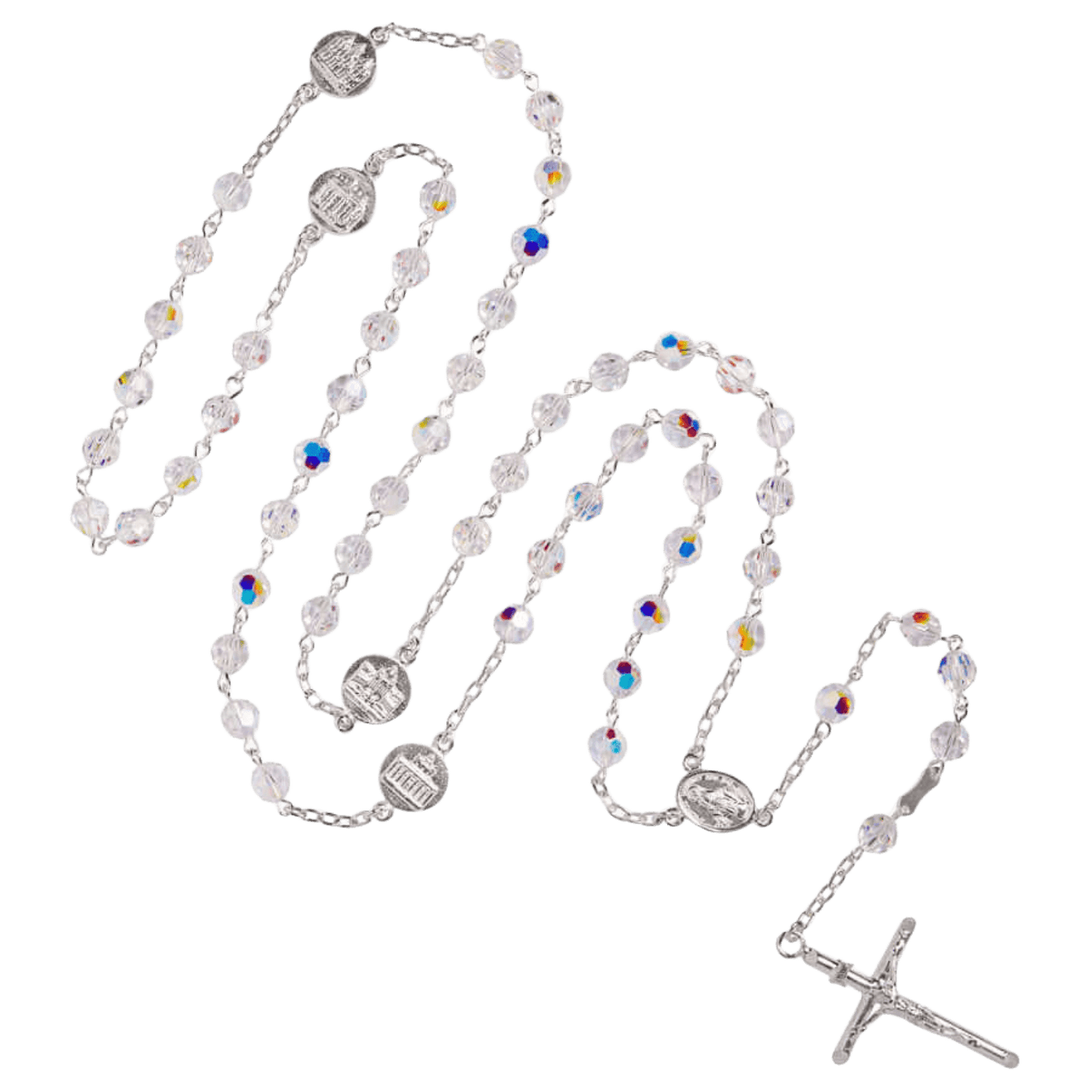 SWAROVSKI CRYSTAL ROSARY - SILVER