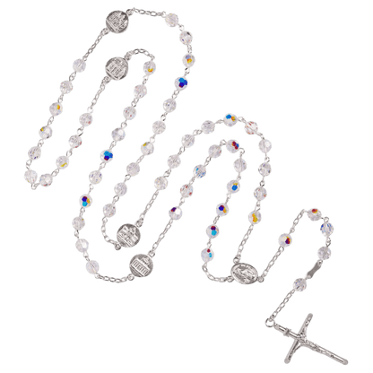 SWAROVSKI CRYSTAL ROSARY - SILVER