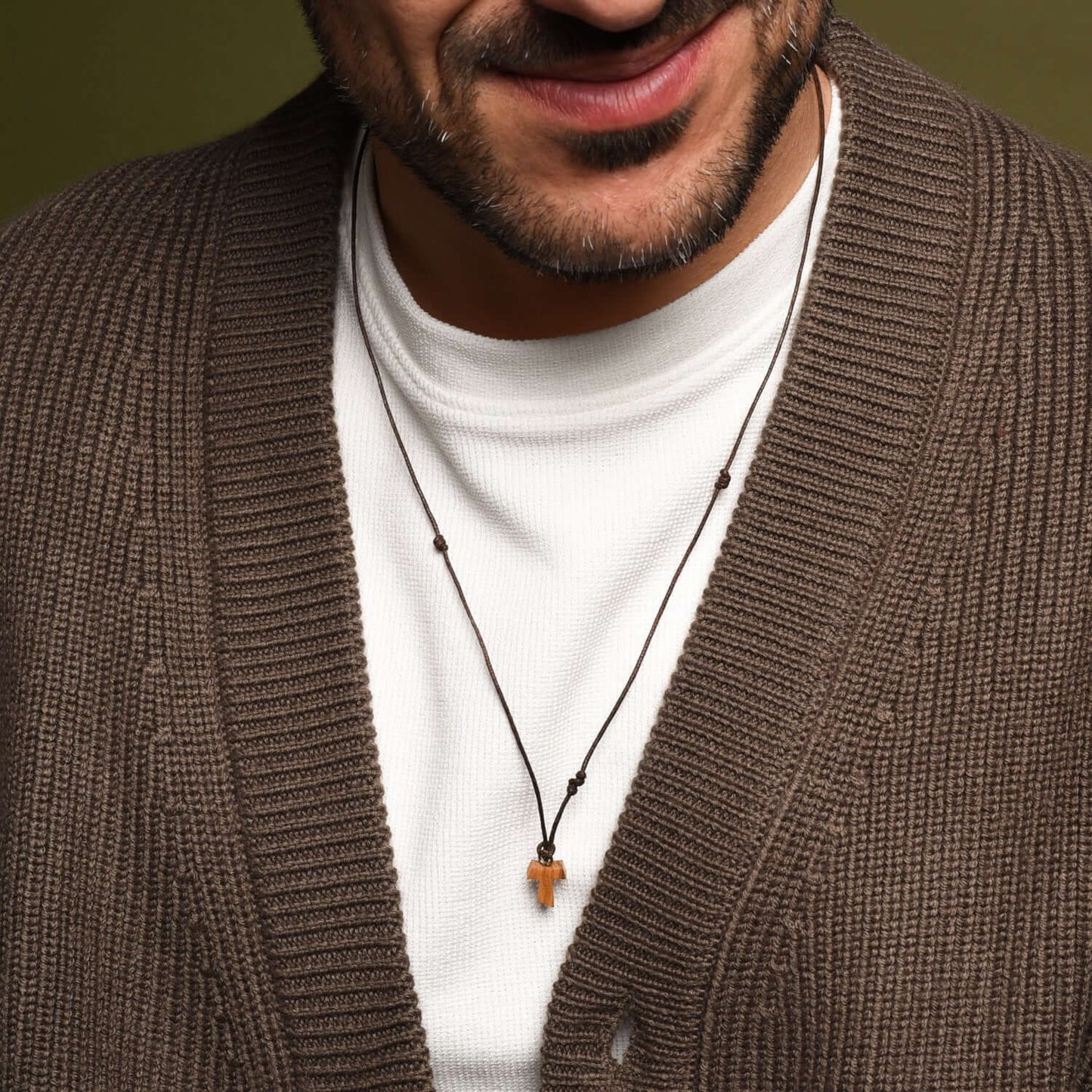 TAU CROSS NECKLACE - ROPE AND WOOD