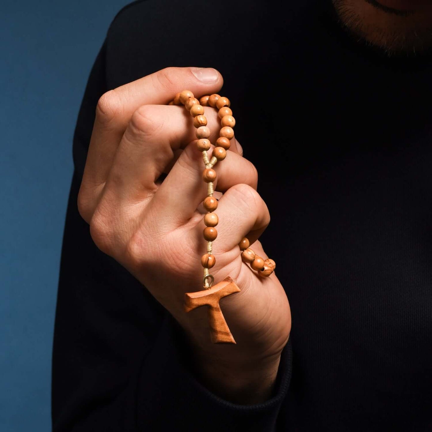 TAU CROSS ROSARY - OLIVE WOOD